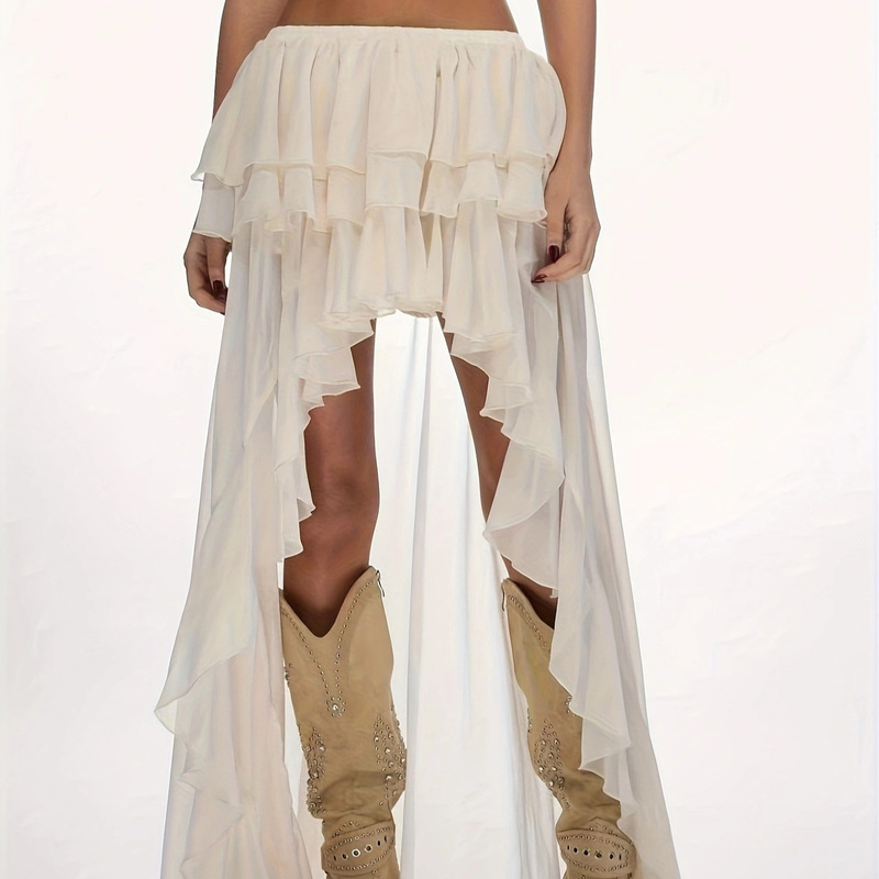 2026 New Cross-Border European and American Women's Fashion Waterfall High-Low Long Skirt with Ruffles and Layered Bohemian Style Half Skirt 2026 New Cross-Border European and American Women's Fashion Waterfall High-Low Long Skirt with Ruffles and Layered Bohemian Style Half Skirt