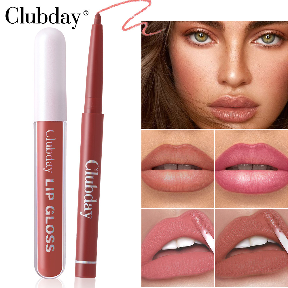 Clubday Lip Makeup 1+1 Set: Velvet Lip Gloss, Outlining Lip Pen, matte finish, long-lasting waterproof undefined