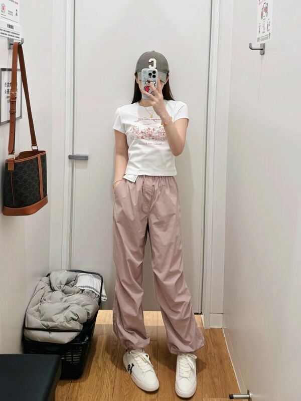 Cattle U Spring and Summer Loose Overalls Parachute Pants Wide Leg Pants Loose Waist Straight Leg Pants Women's 464888