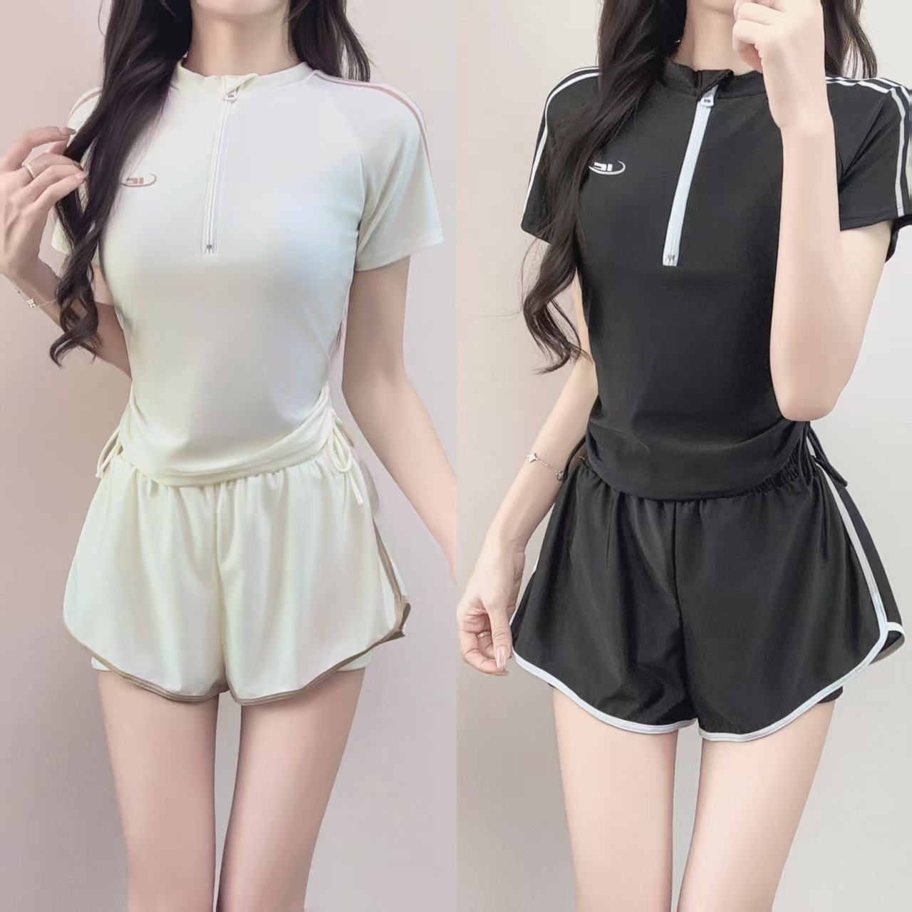 Conservative Long-Sleeved Sun Protection Swimsuit for Women New Split Boxer Student Hot Spring Swimsuit Sports Style Outdoor Beach