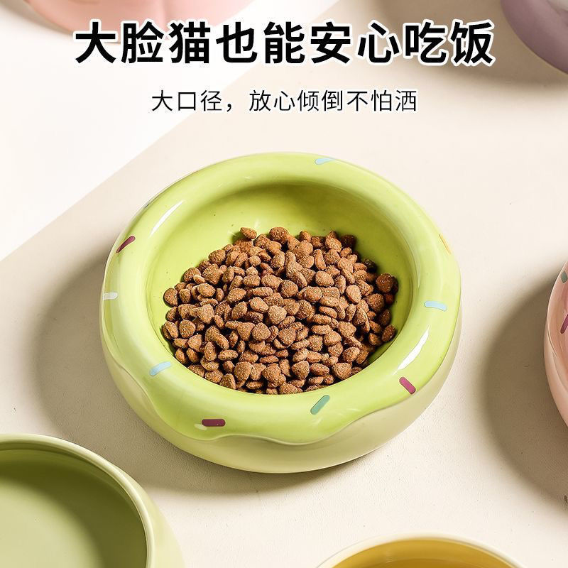 New Cat Food Bowl Donut Tall Ceramic Pet Spill-Proof Wide-Mouth Bowl Water Bowl Chin Drinking Food