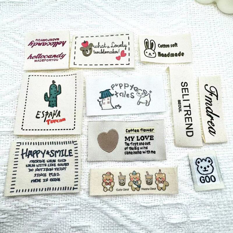 in stock New Pure Cotton Printing Mark Handmade Printing Cartoon Washable Label White Cotton Belt Children's Clothing Weaving Mark Trademark