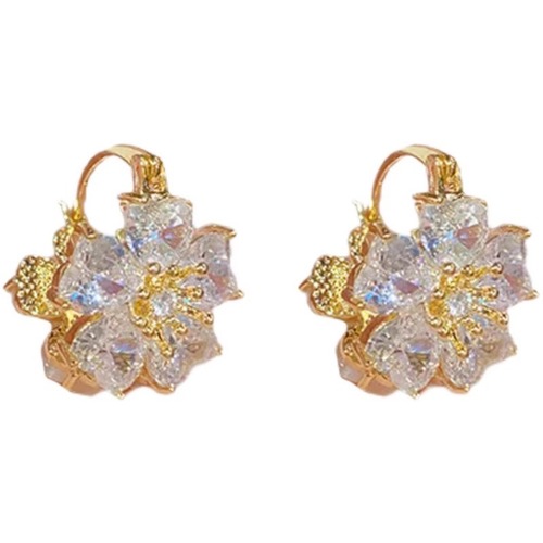 Dual-Sided Cat's Eye Stone Earrings with Zirconia Flower Accents - High-End Minimalist Design, Retro Lightweight Luxury, Elegant and Unique Jewelry