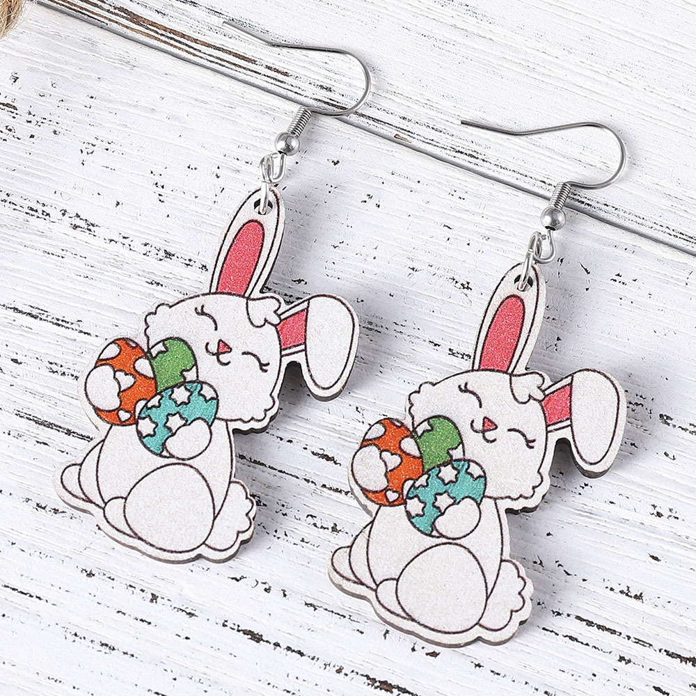 1 Pair Fashion Rabbit Wood Easter Women's Drop Earrings display picture 2