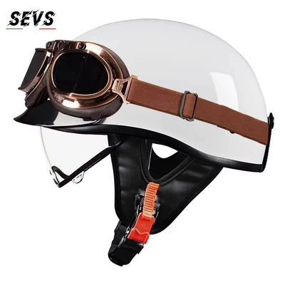 Motosiklet kaskı (dəbilqə) — women, summer scooter half helmet - bright-white-transparent-copper-tea-mirror-m