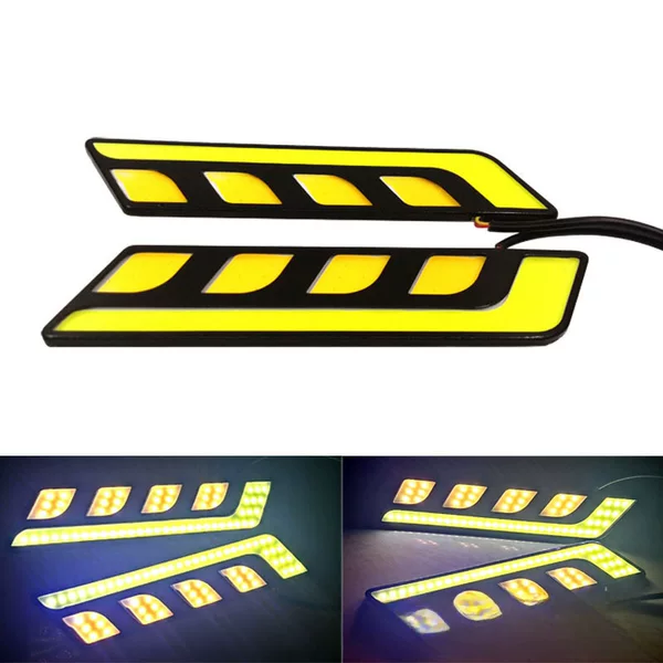 Feather two-color car lights LED day running lights with steering function highlight COB high-power day running lights