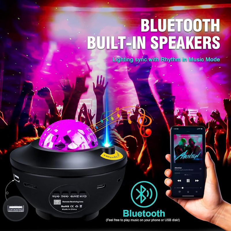 星空プロジェクターランプ Bluetooth オーディオプロジェクター小鉢フラット水リップルランプ星空レーザーナイトライト調光|undefined