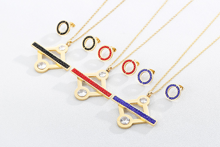 European and American Style Fashion Trend Titanium Steel Rhinestone Glass Geometric Necklace and Ear