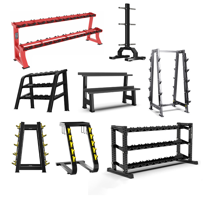 Gimnasio comercial barraca profesional doble capa de tres capas redonda cabeza hexagonal rack de almacenamiento multifuncional barraca rack