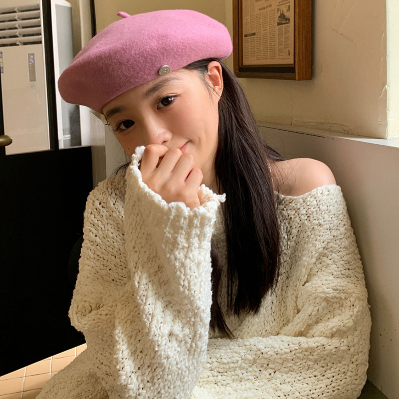 Quality designer retro all-match woolen beret women's autumn and winter face-looking small painter hat lining careful machine