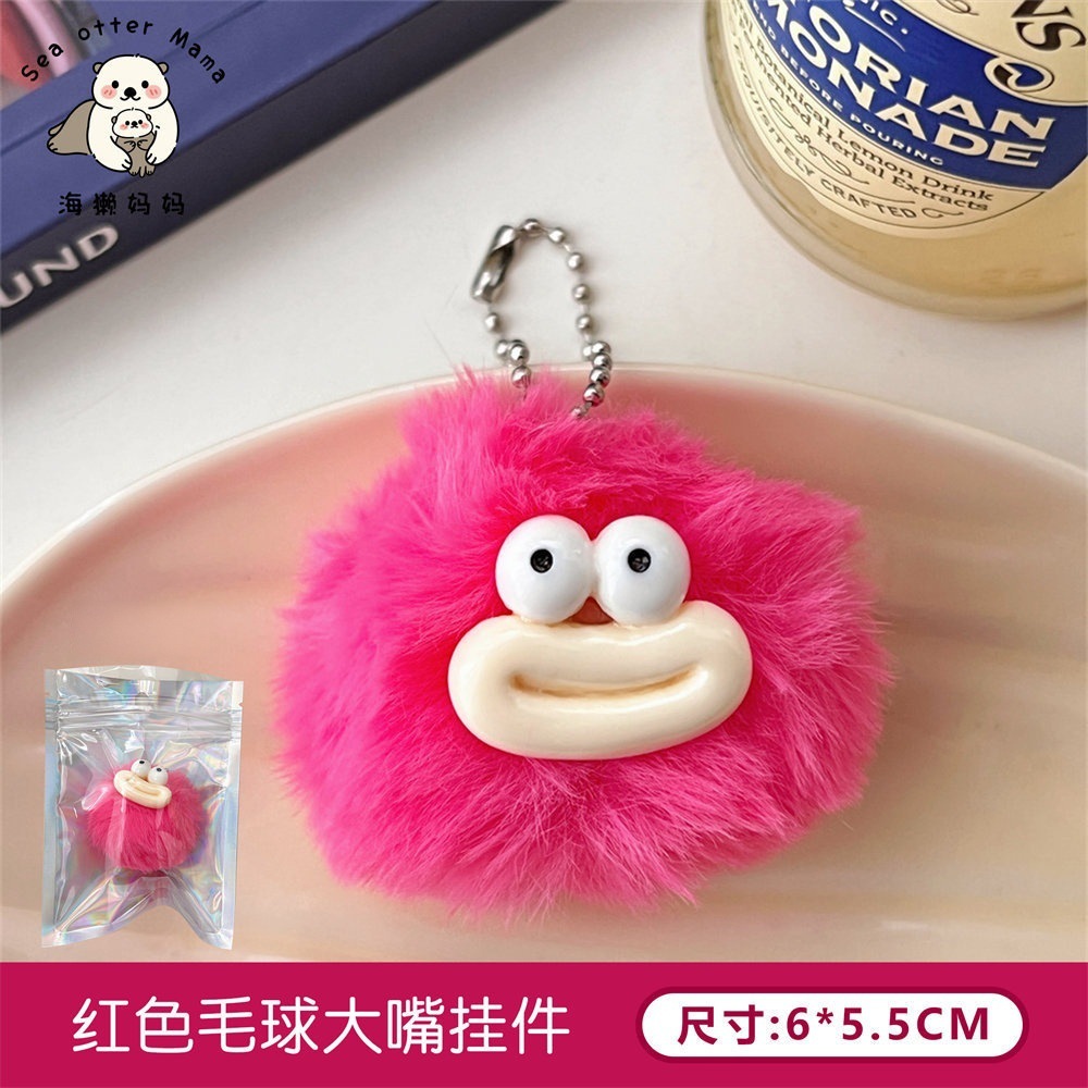 Bonita bola de pelo boca grande colgante llaveros boca de salchicha bolsa colgante pareja de regalo bolsa colgante image 6