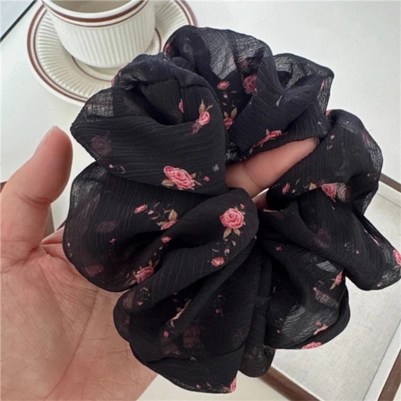 Primavera y verano coreanos retrogrados adornos de cabello flores dulces de chiffon temperamento anillo de intestino grande simple anillo de cabello universal cabello para mujeres