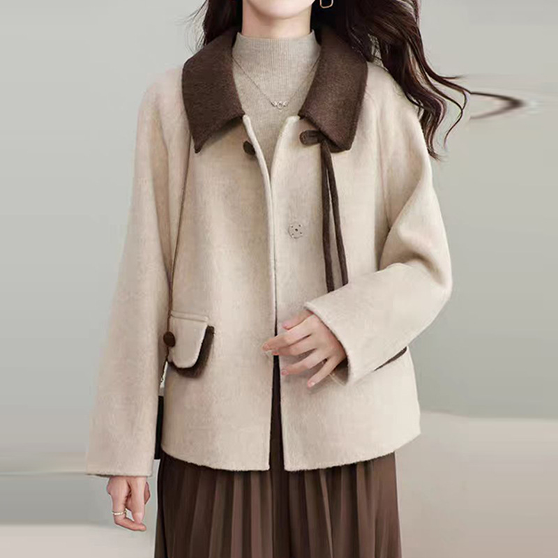 가을과 겨울 새로운 양면 캐시미어 코트 여성용 짧은 순수 울 모직 작업복 모직 코트 플러스 사이즈
