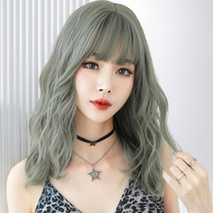 歐爍歐美新款假髮女中長披肩發全頭套式水波紋奶綠髮套女整頂頭髮