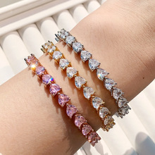 跨境5mm心形锆石tennischain网球链手链3色批发爱心锆石手链