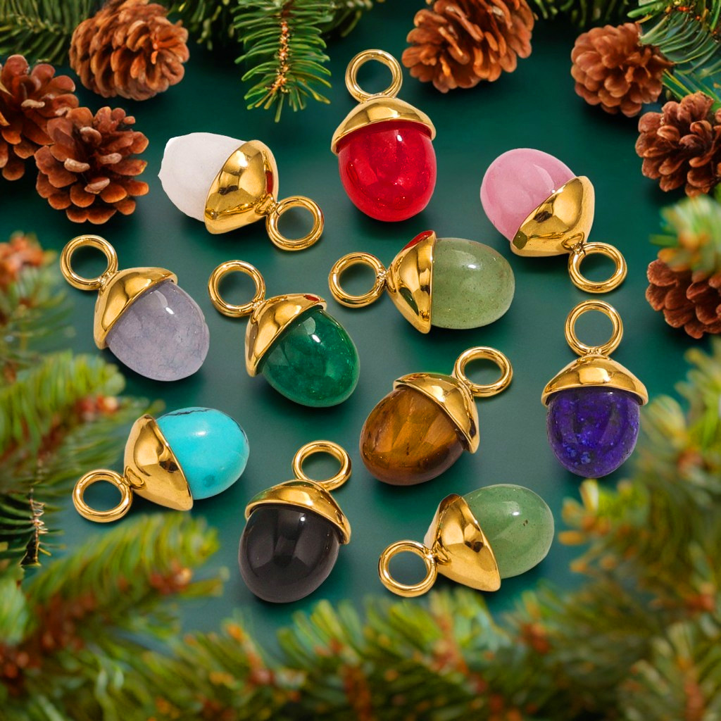 Bolsas de colgante de piedra natural de acero inoxidable en forma de pino DIY accesorios de joyería al por mayor