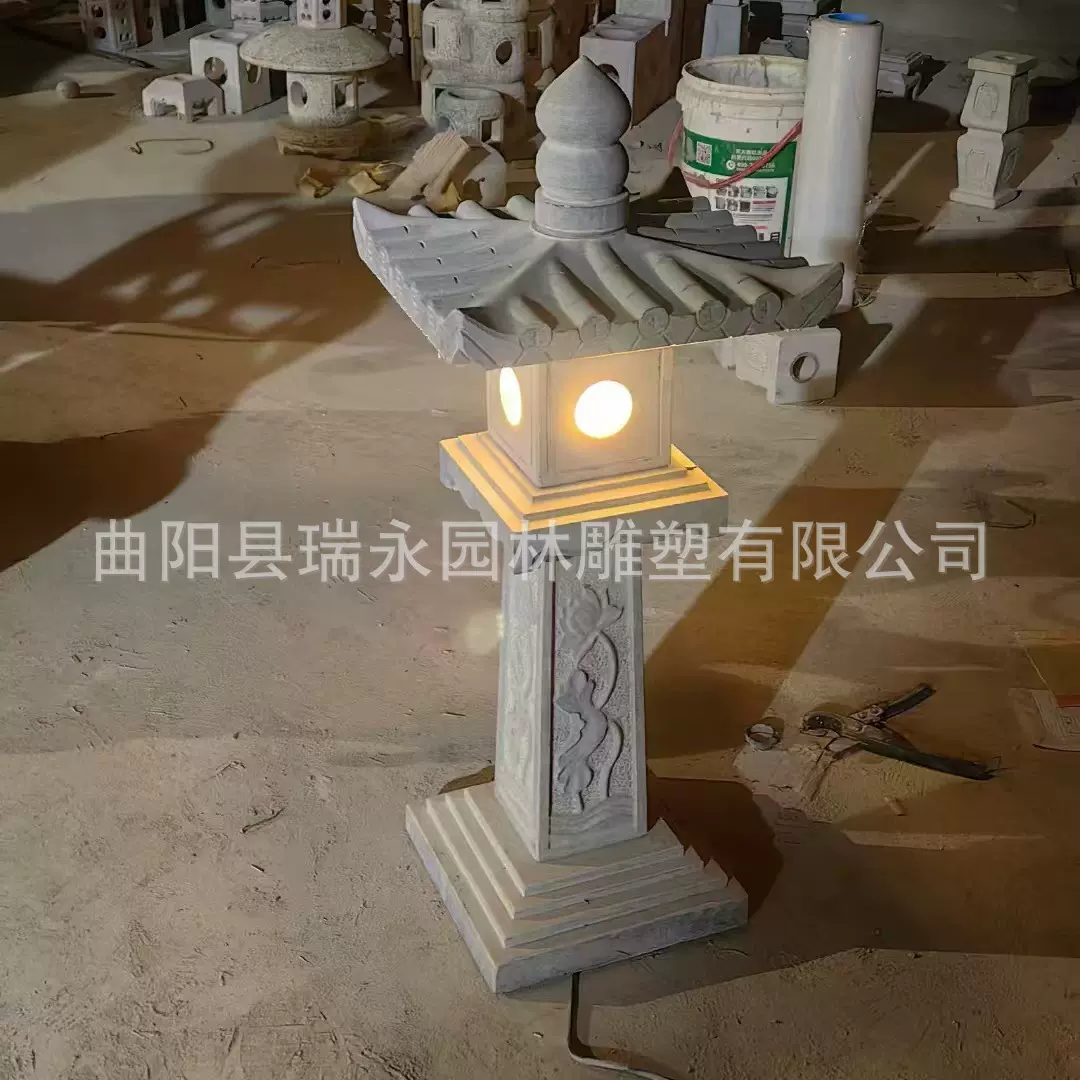 石灯太阳能日式石灯草坪青石花岗岩中式石灯笼别墅庭院灯仿古石雕