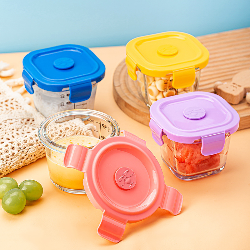 Large Baby Glass Food Supplement Box Kidsren's Baby Bowl Sealed Storage Crisper Frozen Heat-Resistant Microwave Oven Portable