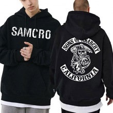跨境亚马逊欧码潮牌SAMCRO男士印花套头连帽卫衣新款情侣加绒卫衣