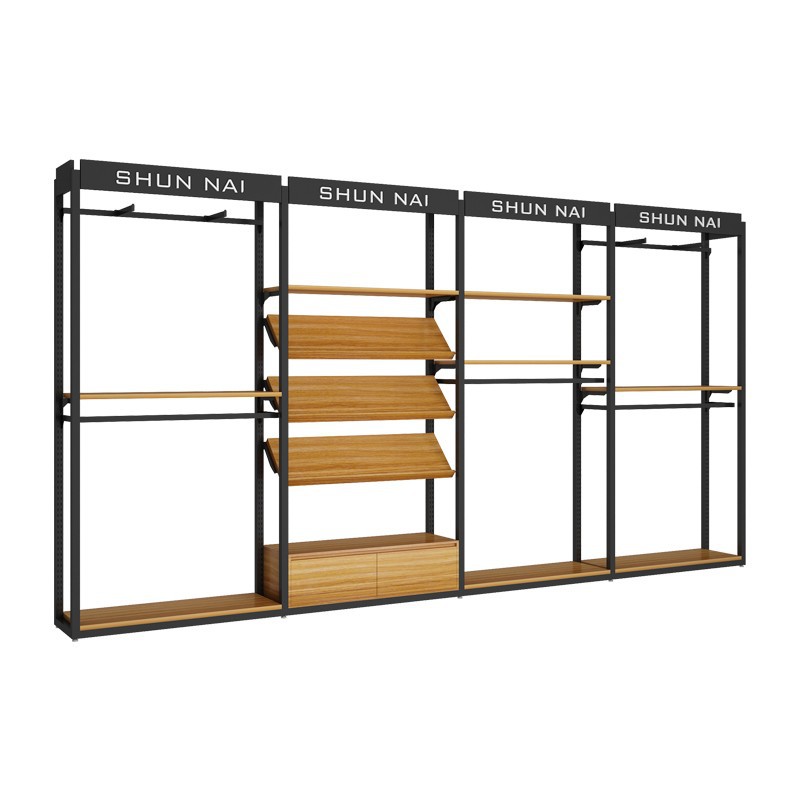 Tienda de ropa de ocio con luces estante de exhibición estante de exhibición tipo piso estante de exhibición comercial percha de ropa marca de moda hombre estante de tienda de ropa