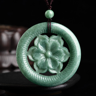 Natural A Goods Jade Peony Flower Hollow Flower Blossom Rich Jade Ring Jade Pendant Flower Piece Women's sweater chain pendant