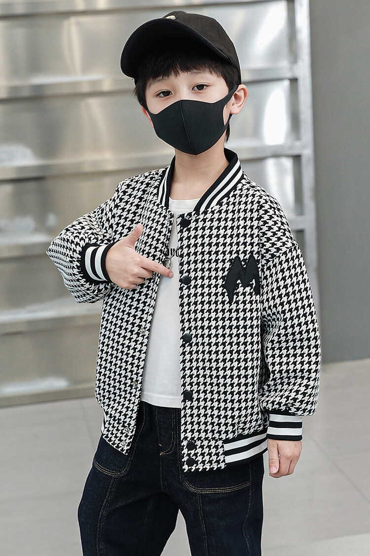 Tuta da baseball da ragazzo Thousand Bird Grid 2023 Primavera Autunno Nuova giacca fresca e alla moda per top per bambini_voghion.com