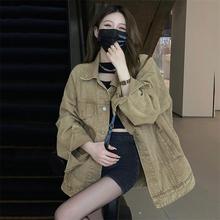 港风复古bf原宿风卡其牛仔外套女春秋韩版宽松学生工装夹克上衣潮