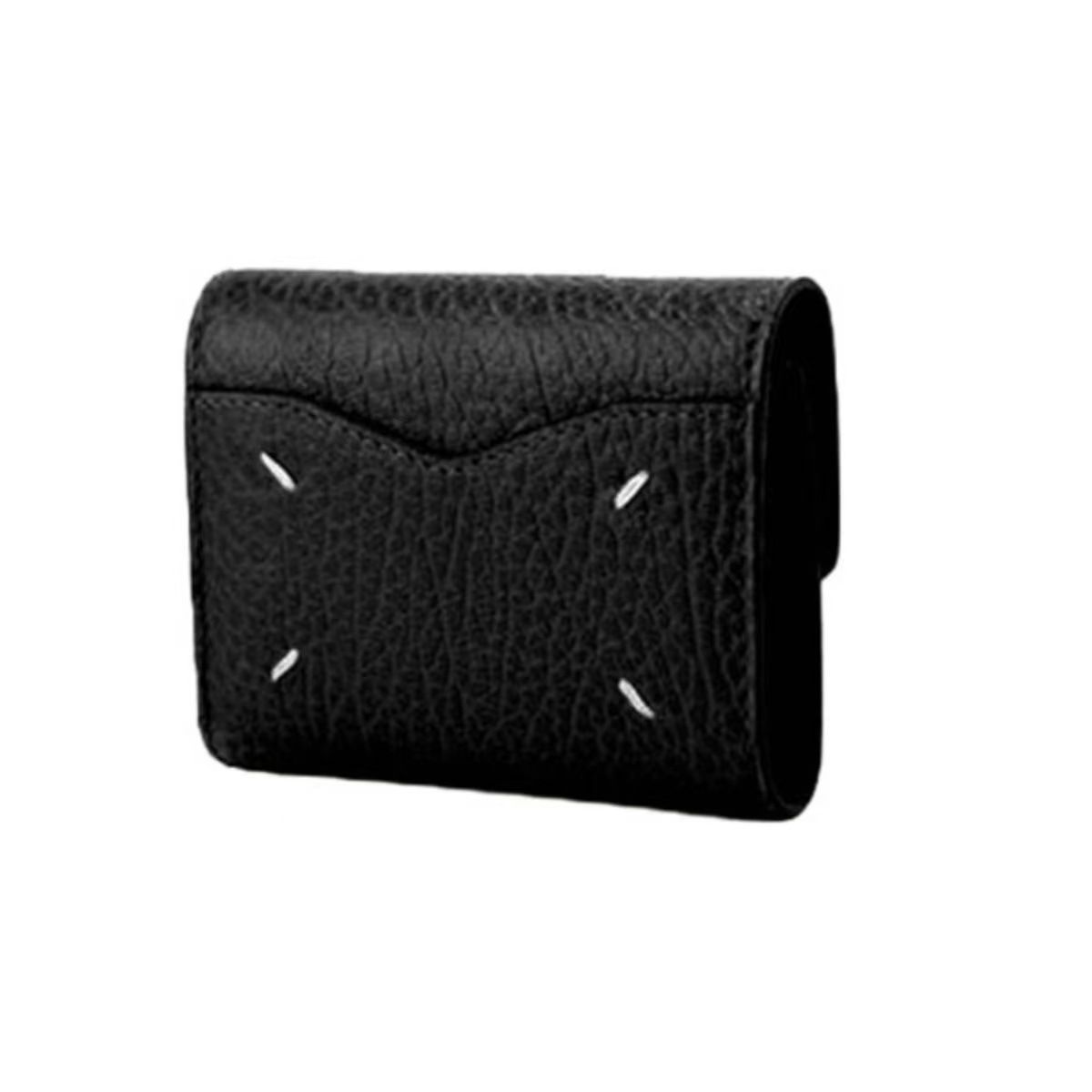 PYC 21aw primera capa de piel de vaca con solapa con cremallera triple billetera corta con múltiples posiciones para tarjetas billetera plegable