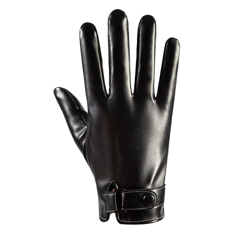 Guantes cálidos de invierno para hombres y mujeres al aire libre guantes de cuero de PU de tres líneas guantes de pantalla táctil a prueba de frío con forro polar