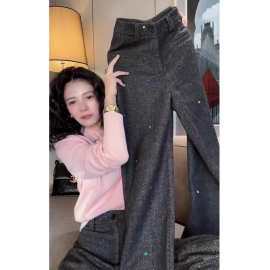 七彩西裤女2026春季新款设计感洋气小众百搭高腰显瘦通勤风阔腿裤