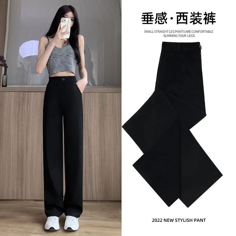 黒いスーツのワイドパンツの女性の春の夏の新型のハイウエストはやせています。|undefined