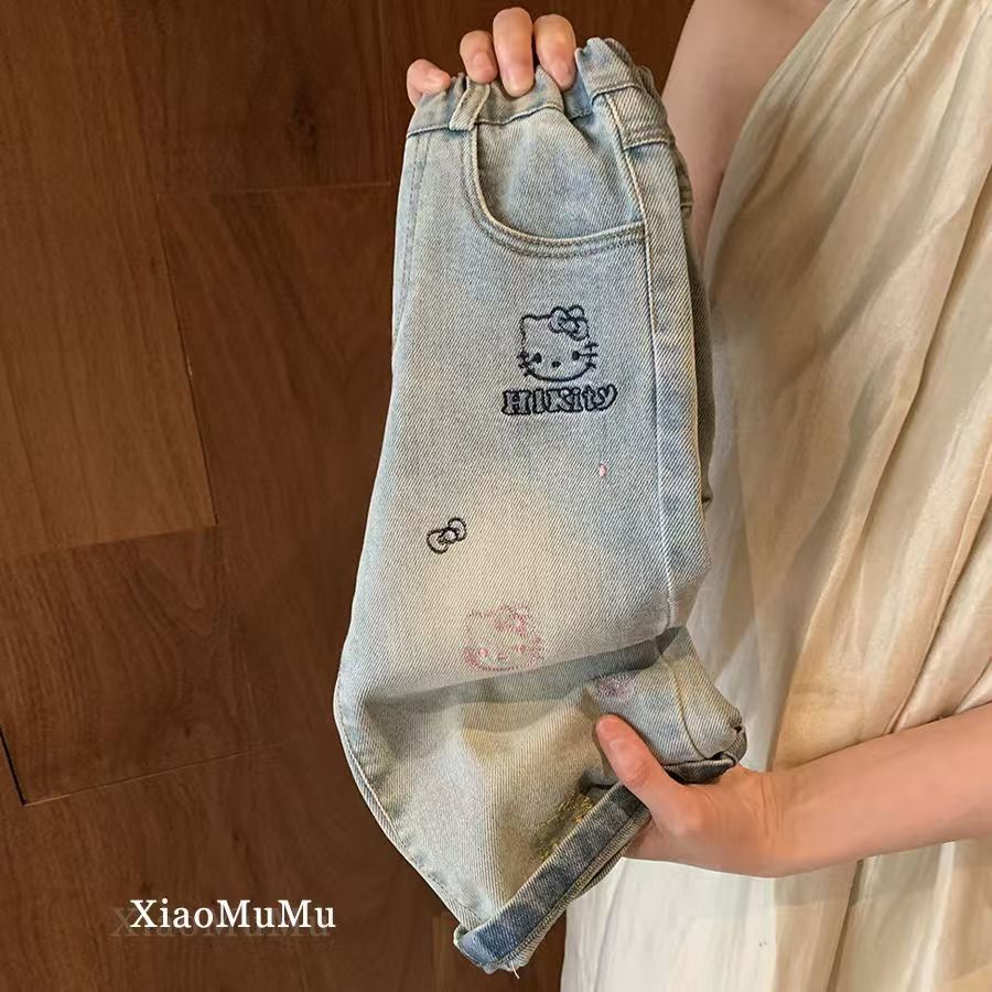 女童软牛仔裤2025新款春秋小童长裤女宝宝洋气阔腿裤韩系韩版兔毛