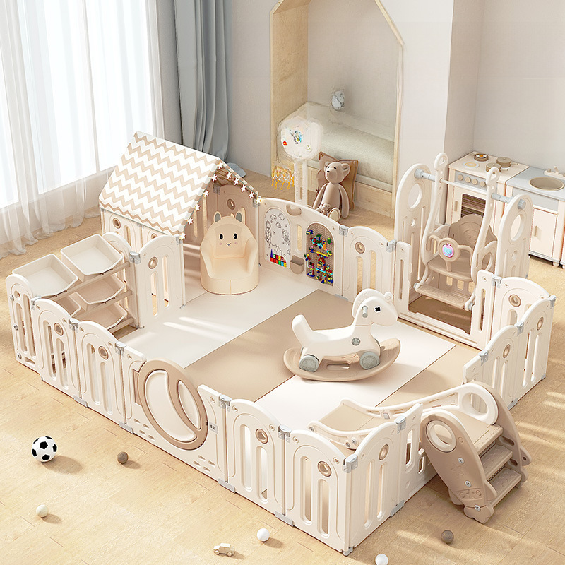 Star and Moon Combination Game Fence Household Foldable Playground Baby Integrated Fence Swing Matching Cappuccino Color