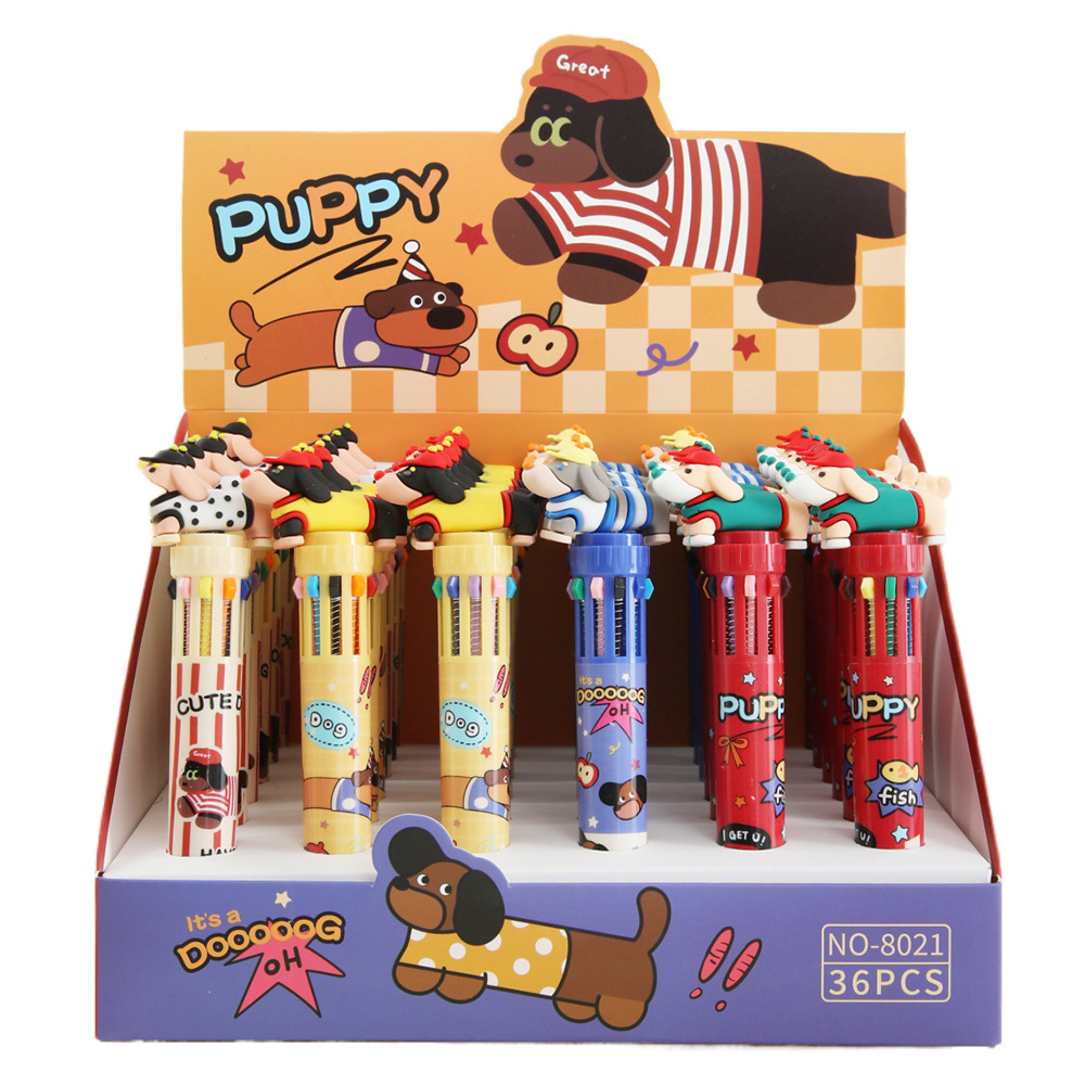 Cartoon Corky perros bolígrafos de diez colores lindos bolígrafos multicolores de alto valor de cara 10 bolígrafos de color para estudiantes pequeños regalos
