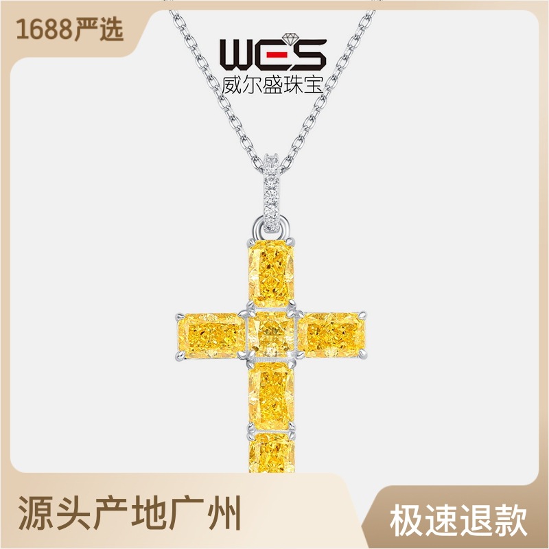 Wilsheng nuevo S925 cruz de plata de alto carbono diamante colgante europeo y americano rap hip hop hombres y mujeres clavícula Cadena de alto sentido