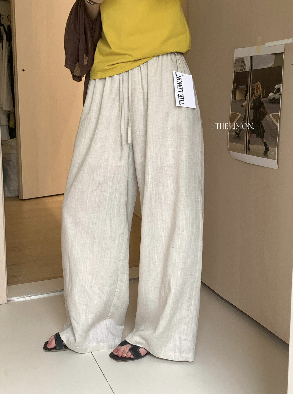 Quần culottes nữ ống rộng cạp cao vải linen phối lyocell mỏng nhẹ mùa hè — màu sắc, màu hồng, màu trắng, màu xám chi tiết 2