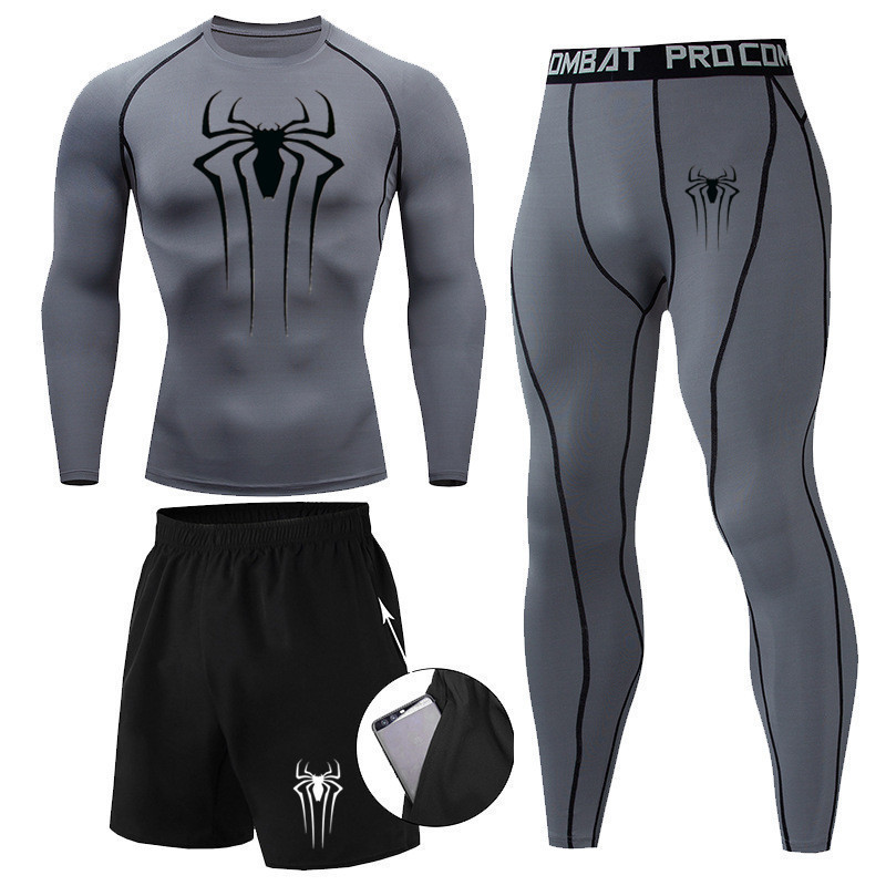 Men's Clothing Men's Quick Drying Long Sleeved Sports Set Print Three Piece Training Suit Tight Fitting For Running_voghion.com