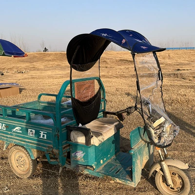 electric scooter canopy, windproof cover, Elektromobil üçün ön şüşə çətiri (günlük) - 26th-edition-vinyl-blue-sailboat-for-models-with-rearview-mirrors