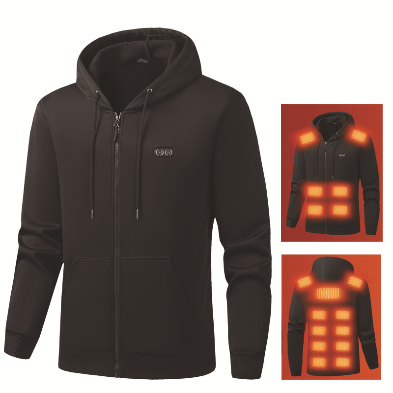 Cross-Border Zone 17 New Model Hooded Heated Sweatshirt, Smart Electric Heating Cardigan for Men and Women, Warm Casual Couple Sweatshirt, Trendy