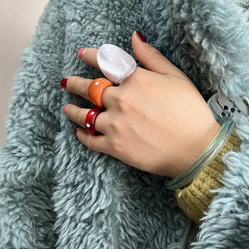 Bague Femme Rétro Large En Résine Avec Émail Coloré Transparente_voghion.com