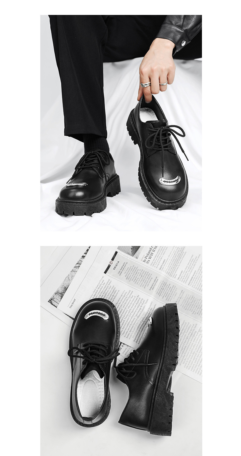 ShoeVault 2024 Nouvelles chaussures pour hommes de style britannique, en cuir, à bout large, décontractées, derbies, basses, à semelle épaisse, rehaussantes._voghion.com