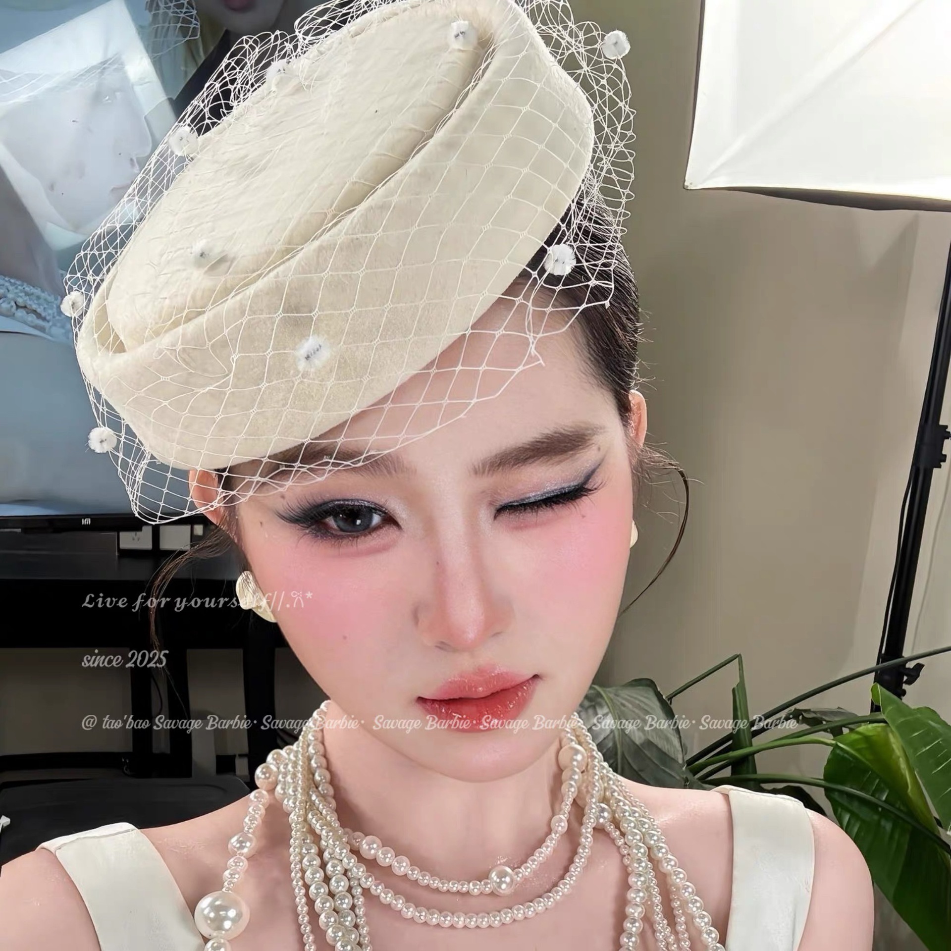 French Retro British Style Women's Veil Beret Hat Elegant White_voghion.com