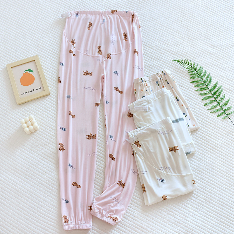 Little Bear modal Maternity Pants spring and autumn new pattern Maternal Stomach lift trousers leisure time cotton material printing comfortable Pajamas On behalf of