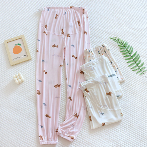 Bear Modal maternity pants spring and autumn new maternity trousers casual cotton printed comfortable pajamas on behalf of