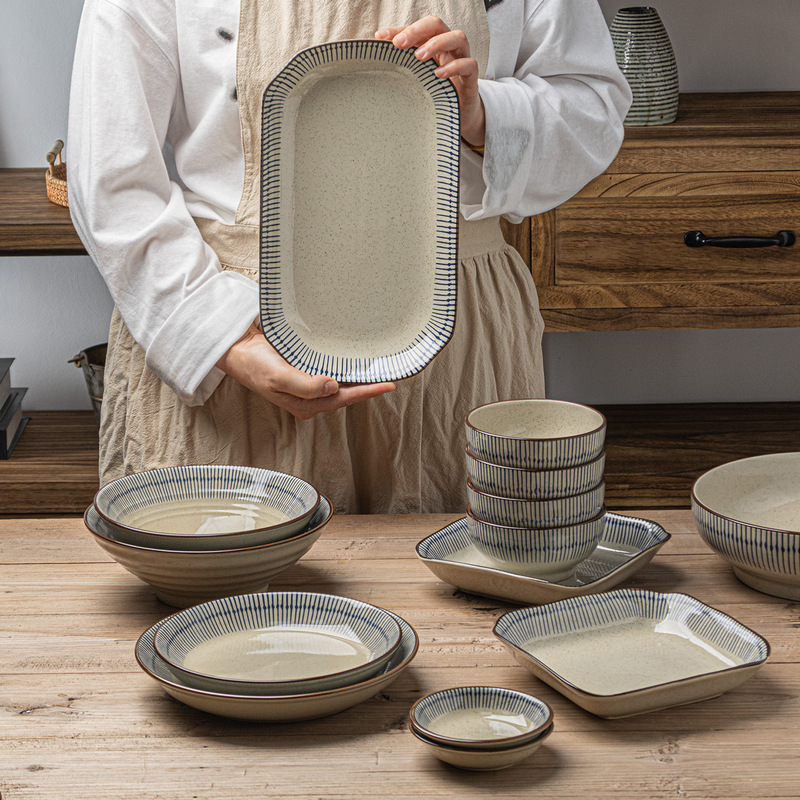 Japanese-Style Underglaze Color Light Luxury Tableware Set Ceramic Bowls and Plates for Home Use, Western-Style Plates, Steak Plates, Ramen Bowls, Soup Bowls Japanese-Style Underglaze Color Light Luxury Tableware Set Ceramic Bowls and Plates for Home Use, Western-Style Plates, Steak Plates, Ramen Bowls, Soup Bowls