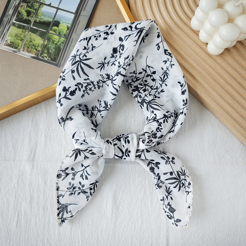 Toalla cuadrada fina de algodón y lino, fresca y transpirable, bufanda de seda pequeña con decoración literaria suave para mujer, bufanda de verano, bufanda pequeña de todo fósforo para mujer