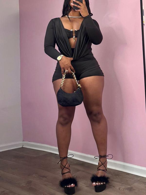 Women's Solid Color Romper Lady Fashion Casual Romper for