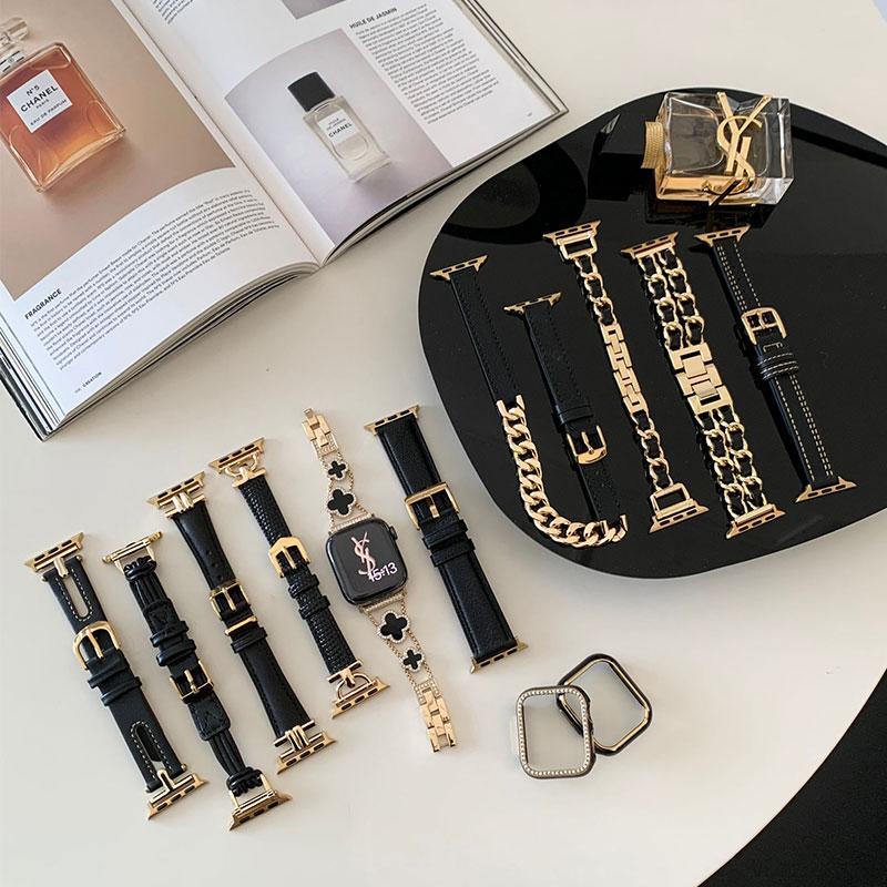 iWatch Strap with a High-End Chanel Style, Suitable for Apple Watch S910Se, Genuine Leather and Metal Applewatch11 iWatch Strap with a High-End Chanel Style, Suitable for Apple Watch S910Se, Genuine Leather and Metal Applewatch11