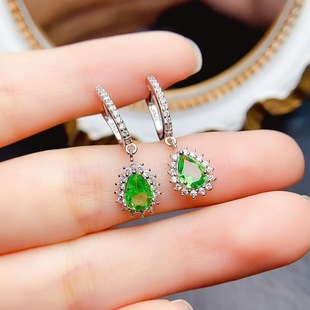 New natural safry earrings S925 silver inlaid main stone 5*7mm Joker net red explosions wholesale women's ornaments