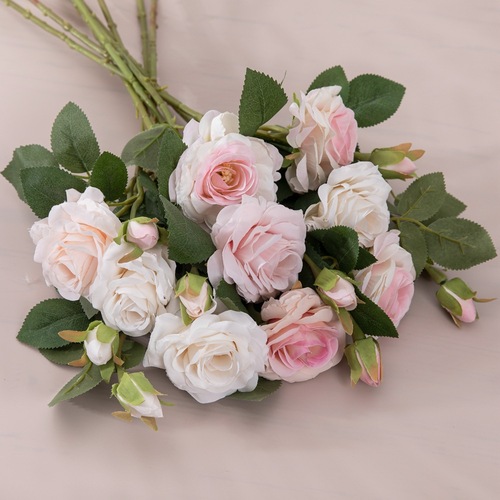 Cross-border cream rose artificial flower manufacturer fake flowers and green plants wholesale wedding decoration crafts MW51011